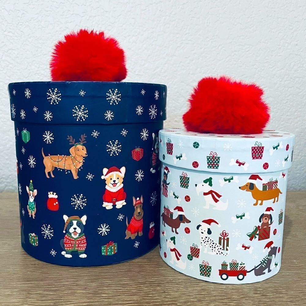 Christmas Dogs 2-pc Nesting Storage Canister Gift Box Containers